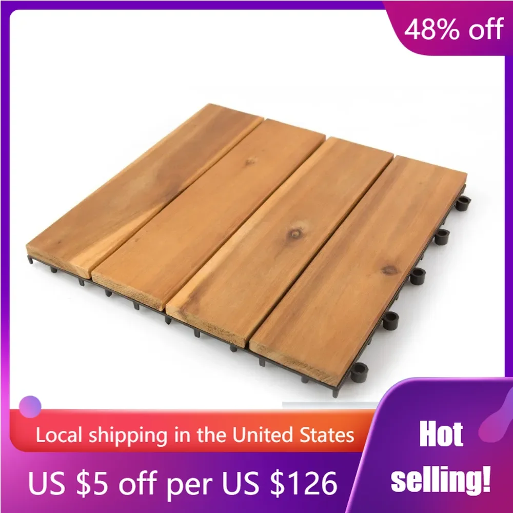Pack of 1 Outdoor Garden Floor Villa Acacia Wood Interlocking Deck Tiles for Outdoor Patio and Floors (12 X 12 4 Panels) Decking