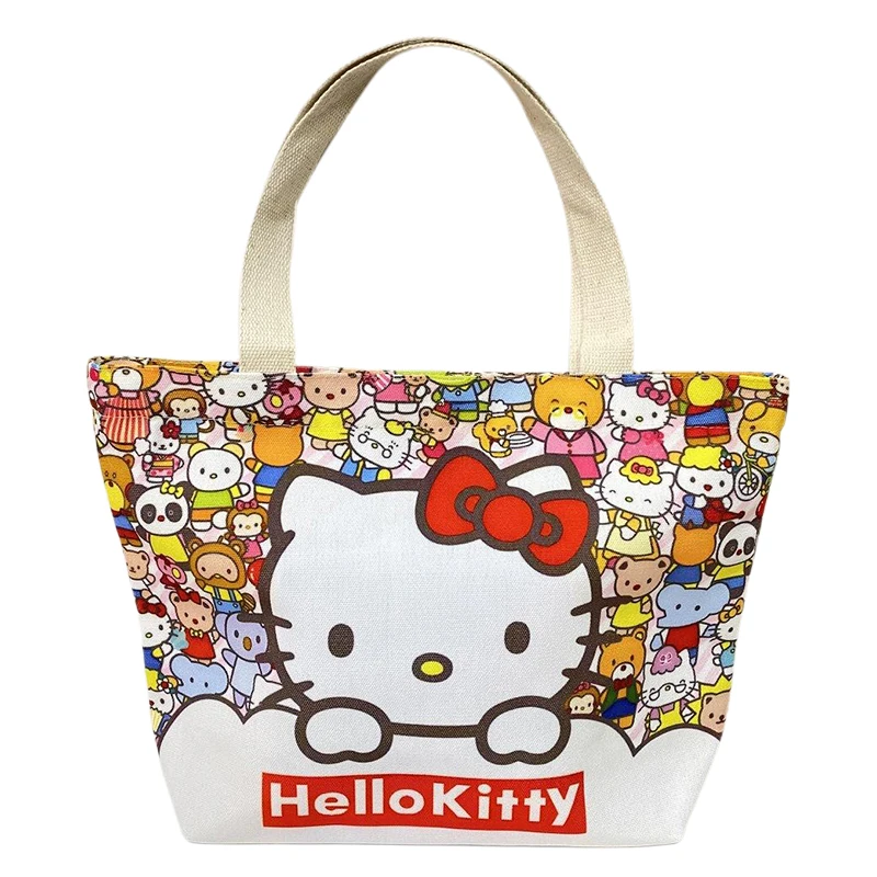 Hello Kitty Large Capacity Canvas Bag Cartoon Kate Cat Portable Shoulder Bag Light Shopping Bag Travel Bag Student Gift Toy