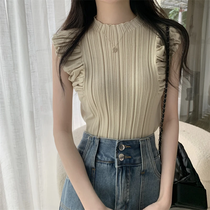 Women Striped Knitted Sleeveless Summer Vest