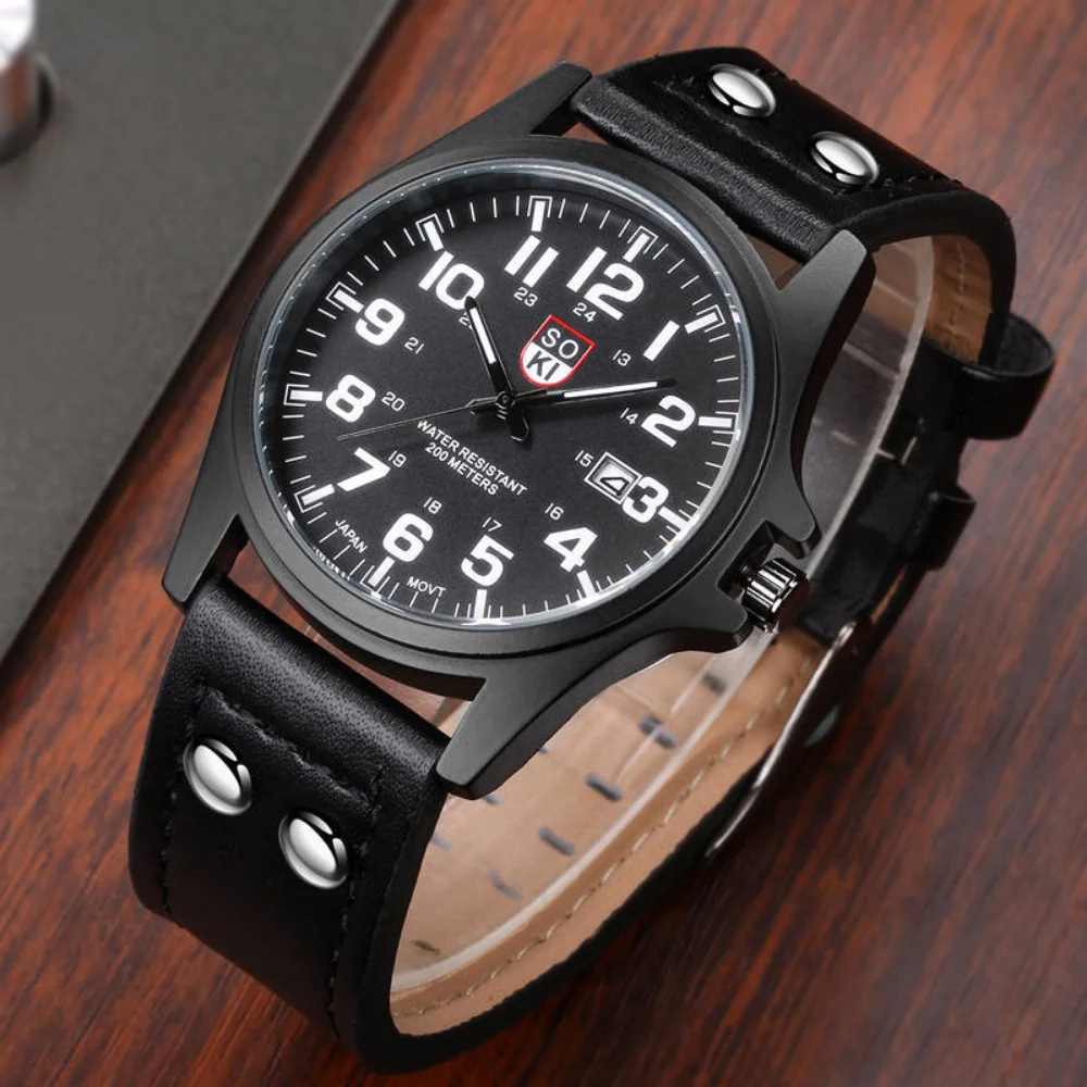 2025 Vintage Classic Stainless Steel Waterproof Date Leather Strap