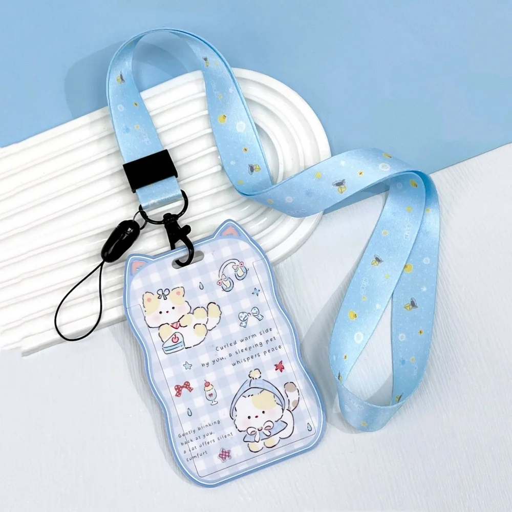 Cartoon Cat Ear Card Holder Acrylic Kpop Idol Photocard Holder Keychain Photo Sleeves Student Bank Bus ID Card Case Sleeve
