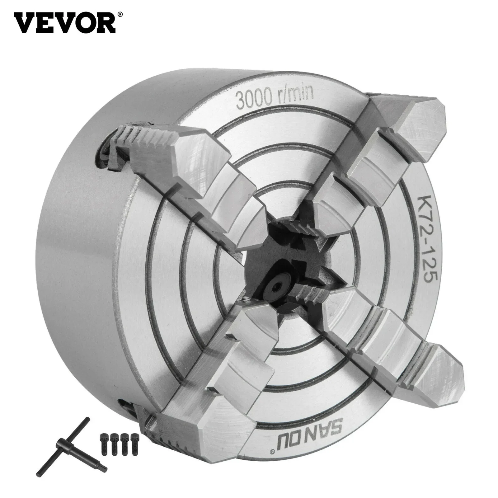 

VEVOR K72-125 5 Inch Lathe Chuck Independent Reversible Jaw 125MM Metal Turning Machine Accessories for Mini Metal Lathe Machine