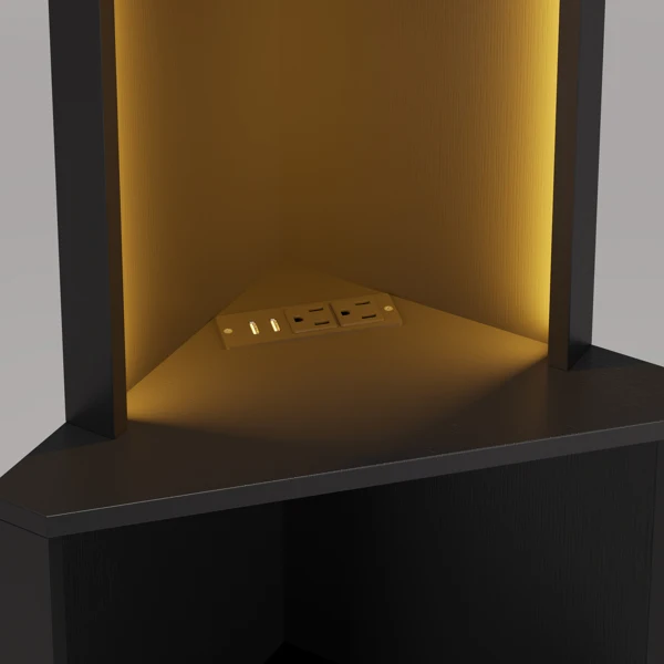 FCH 4层L型转角 展示架 刨花板 40*40*165cm 黑色 带LED灯加排插-25