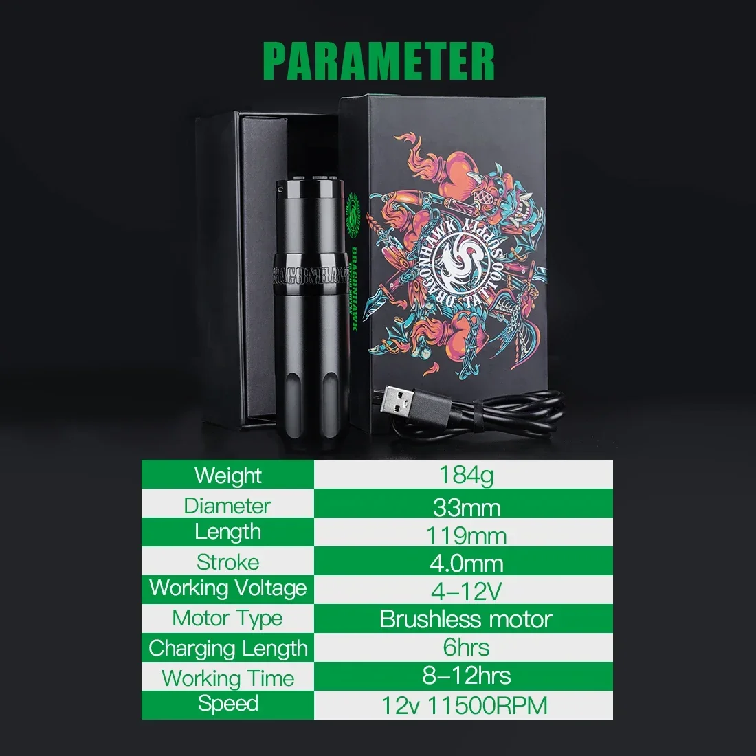 Dragonhawk X5 Wireless LED Display Rotary Brushless Motor Tattoo Machine Pen 4.0mm Battery Body Art Makeup Permanent Accessories