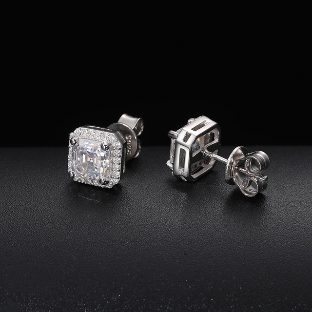 D VVS Ascher Cut Moissanite Square Stud Earrings 925 Sterling Silver High Quality For Women Wedding Jewelry Passed Diamond Test 6