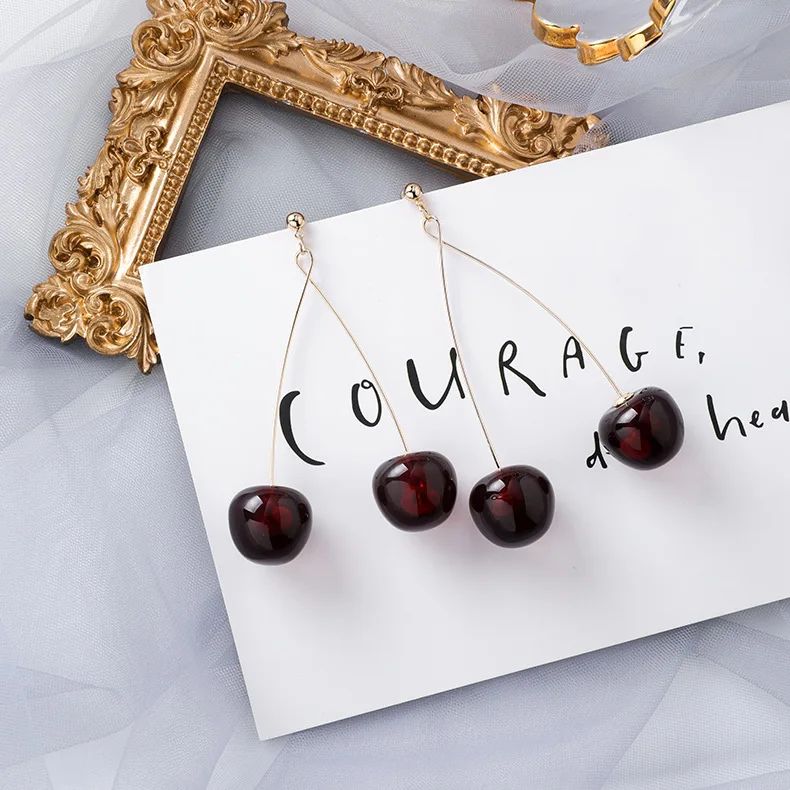 Dangle Earrings Cherry Earrings Drop Earrings Pendant Earrings Fruit Design Earrings AOMU Japan Korean Cherry Fruit Shaped Drop Earrings For Women Sweet Girls Jewelry Gifts