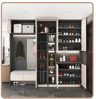 โมเดิร์นหรูหราไม้ห้องโถงกระจกเฟอร์นิเจอร์เก็บสมาร์ทชั้นวางรองเท้าตู้ PVC Lacquer อะคริลิค MDF รวมทั้งอ่างล้างจานบานพับก๊อกน้ํา 4