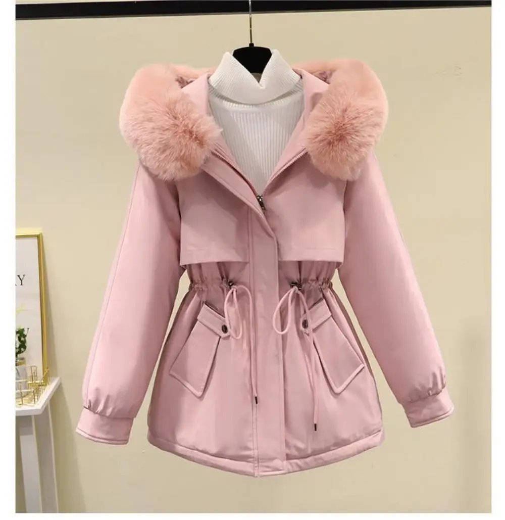 

2023 Winter New Korean Version Small Waist Waist Down Cotton Coat Pai Overcomes Women's Plush Thickened Cotton Coat