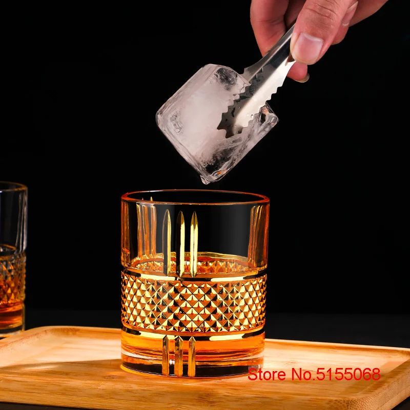European Style Luxury Golden Old Fashioned Whiskey Rock Glass Diamond Cut Pattern Whisky Tumbler Trace Gold Wine Glass Beer Cup whiskey glass wine glass