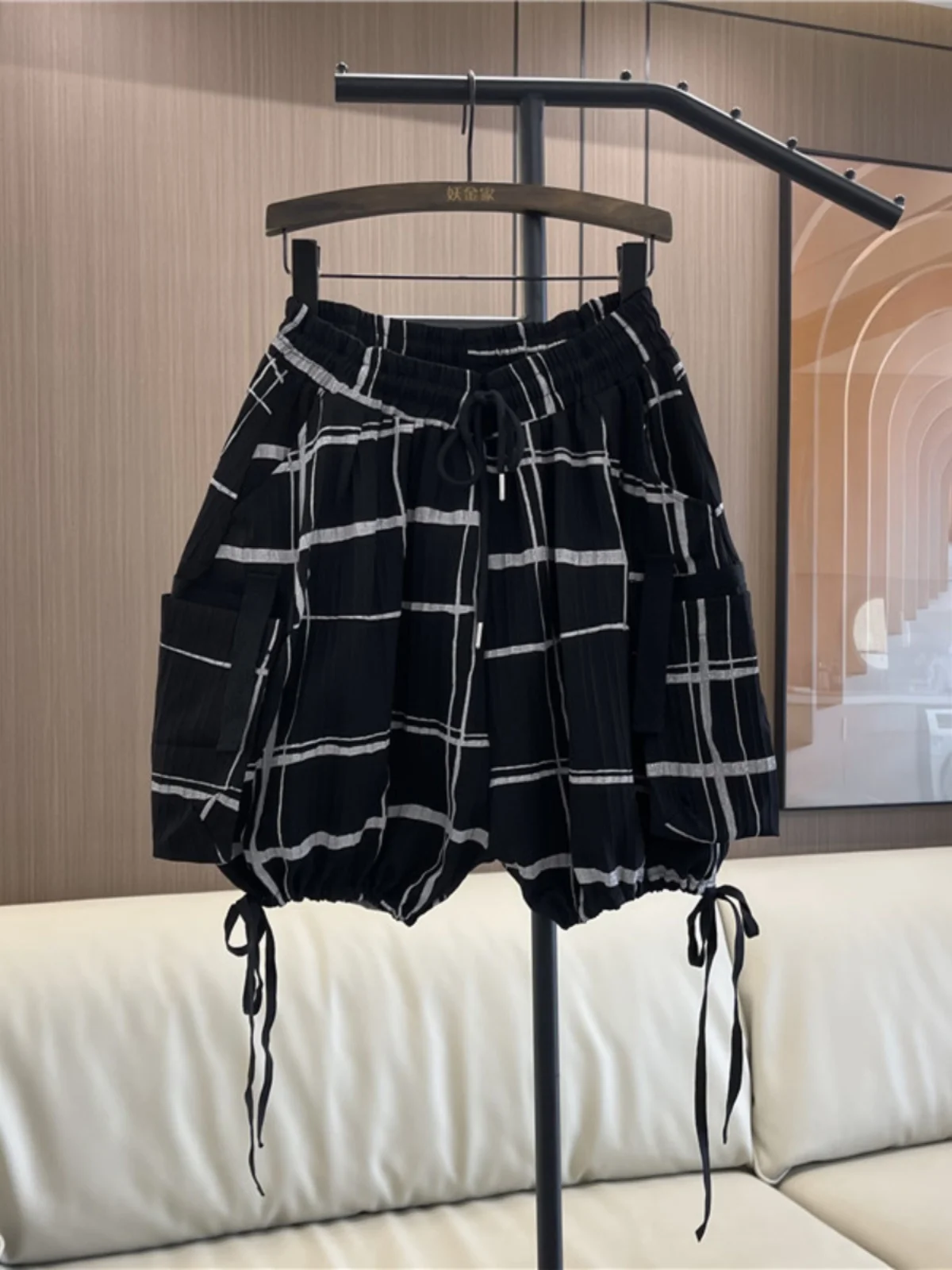 All-Matching Elastic Waist Loose Oversized Casual Short Pants For Women 2024 Summer New Plaid Cool Popular Brand Bloomers Shorts