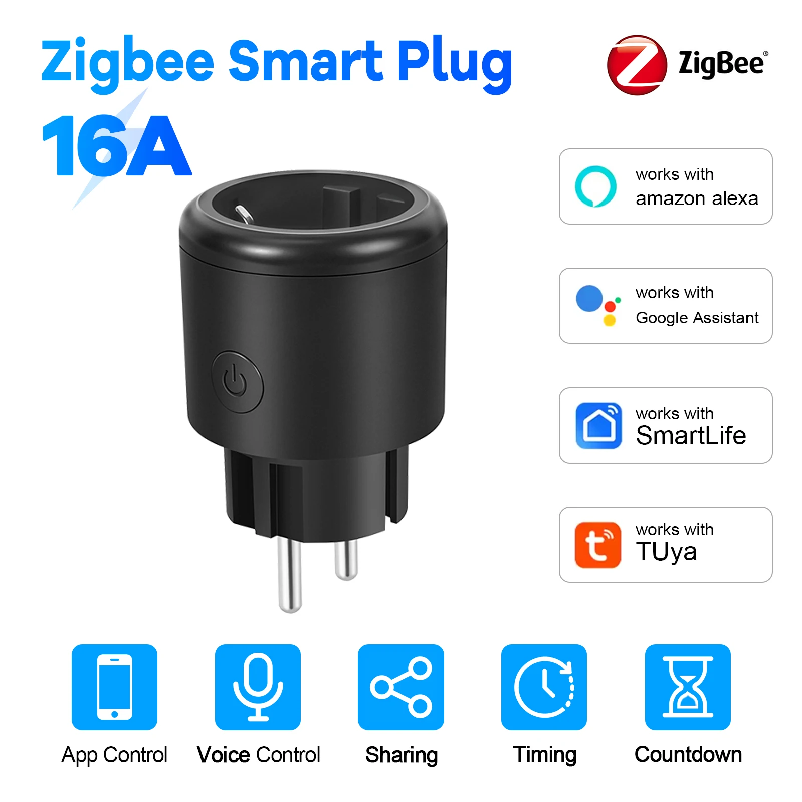 Zigbee Smart Plug EU มาตรฐาน 16A 20A ซ็อกเก็ต Hub ต้องใช้ Energy Monitor ทํางานร่วมกับ Alexa Google Home Smart Life App ZigBee 3.0 1