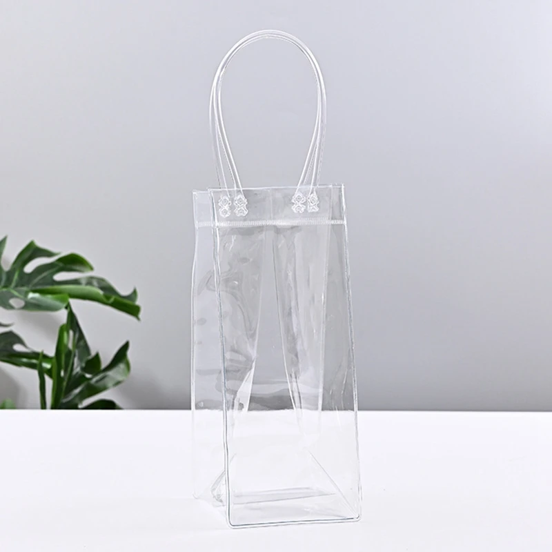 Pack Of 10 Wine Cooler Bag Transparent PVC Bag Portable Wine Bottle Cooler Champagne Ice With Handle