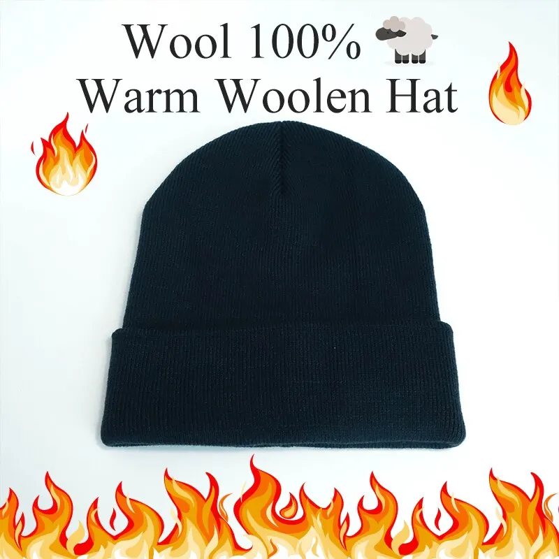 Classic Black Warm Solid Color Knitted Beanies Wool Hat for Boys Girls Clothing Accessories Spring Autumn and Winter knit hat