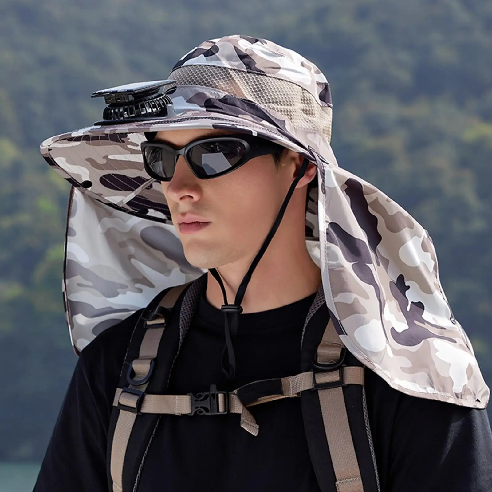 1pcs Solar-Powered Outdoor Cooling Fan Hat With Adjustable Brim - UV Protection Sun Cap For Fishing, Hiking & camping Travel