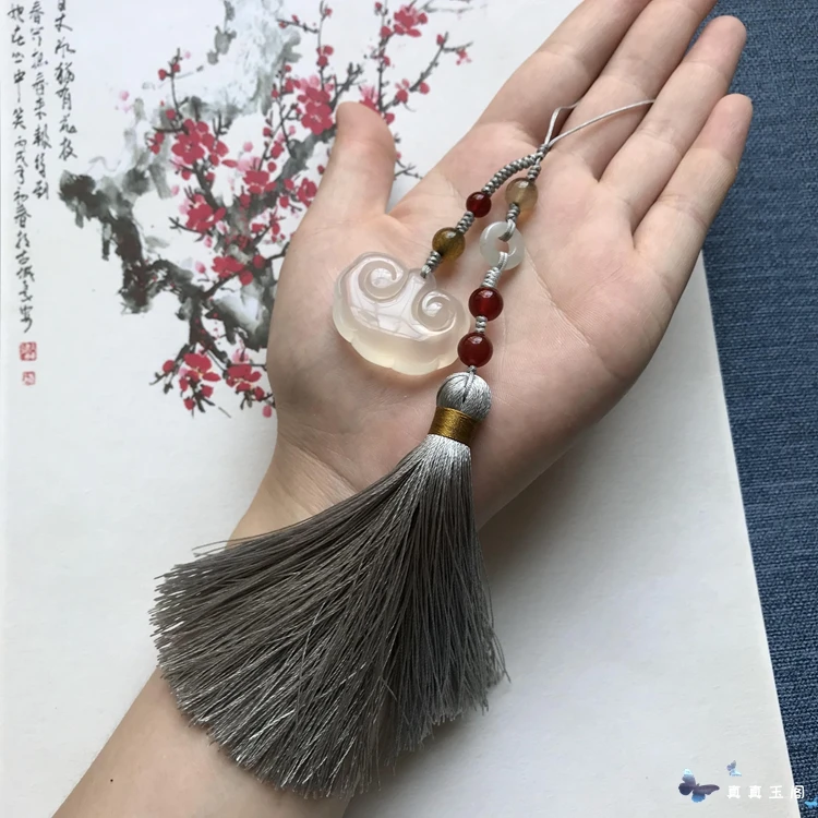 Jade Ancient Style Chalcedony Jade Tassel Accessories Fan Pendants Flute Pendant Sword Tassel Cheongsam Lappet Pendant
