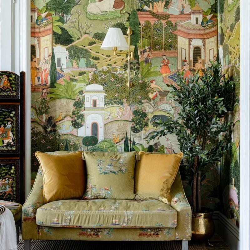 Mural Personalizado de Jaipur Garden Estilo Indiano Papel de Parede Retro Francês Fundo do Quarto Milofi3d