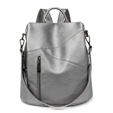 

2022 new PU leather solid color anti-theft backpack women's fashion multi-functional school bag stitching backpack travel bag