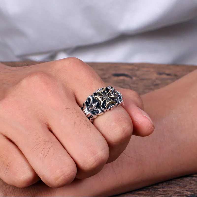 Men's Cross Ring Punk Large Cross Ring Adjustable Size Fashion Men's Personalized Design Jewelry Street Retro Gothic Trend Jewelry Accessories