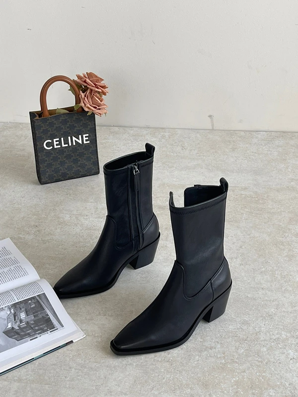 Dave&Di French Fashion Ladies Vintage Sheepskin Soft Short  Boots Genuine Ankle Chelsea Elastic Boots Women
