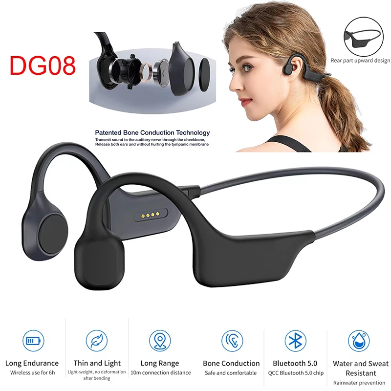 DGwear 2023 new bone Conduction headset Bluetooth Ear hook Wireless Headset Waterproof Sports