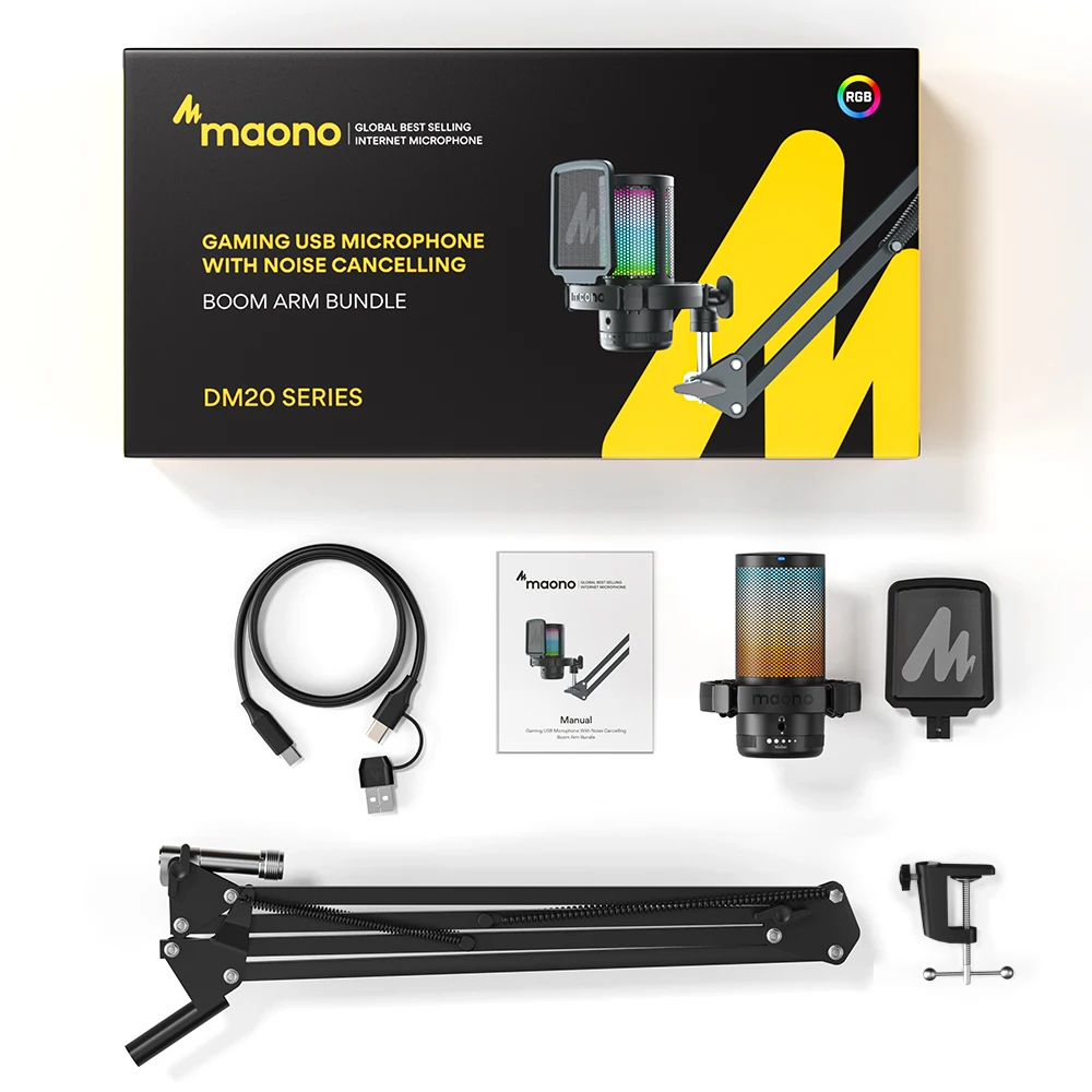 Maono Dgm20s Microfone Condensador Usb Rgb Cancelamento de Ruído com Microfone Luz Rgb Uma Tecla Mudo - Image 3