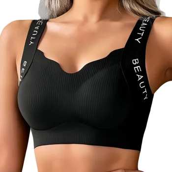 Ribbed Bras Push-Up Wireless Bra Women's Seamless Underwear Plus Size Wave Neckline Wide Strap Support Sexy Lingerie M-3XL 1