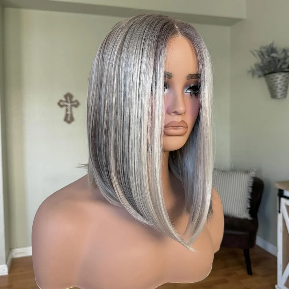 Highlight Blonde Wear and Go Glueless Wig Synthetic Lace Front Wigs for Women Short Bob 14inch Lace Front Wig Daily Use