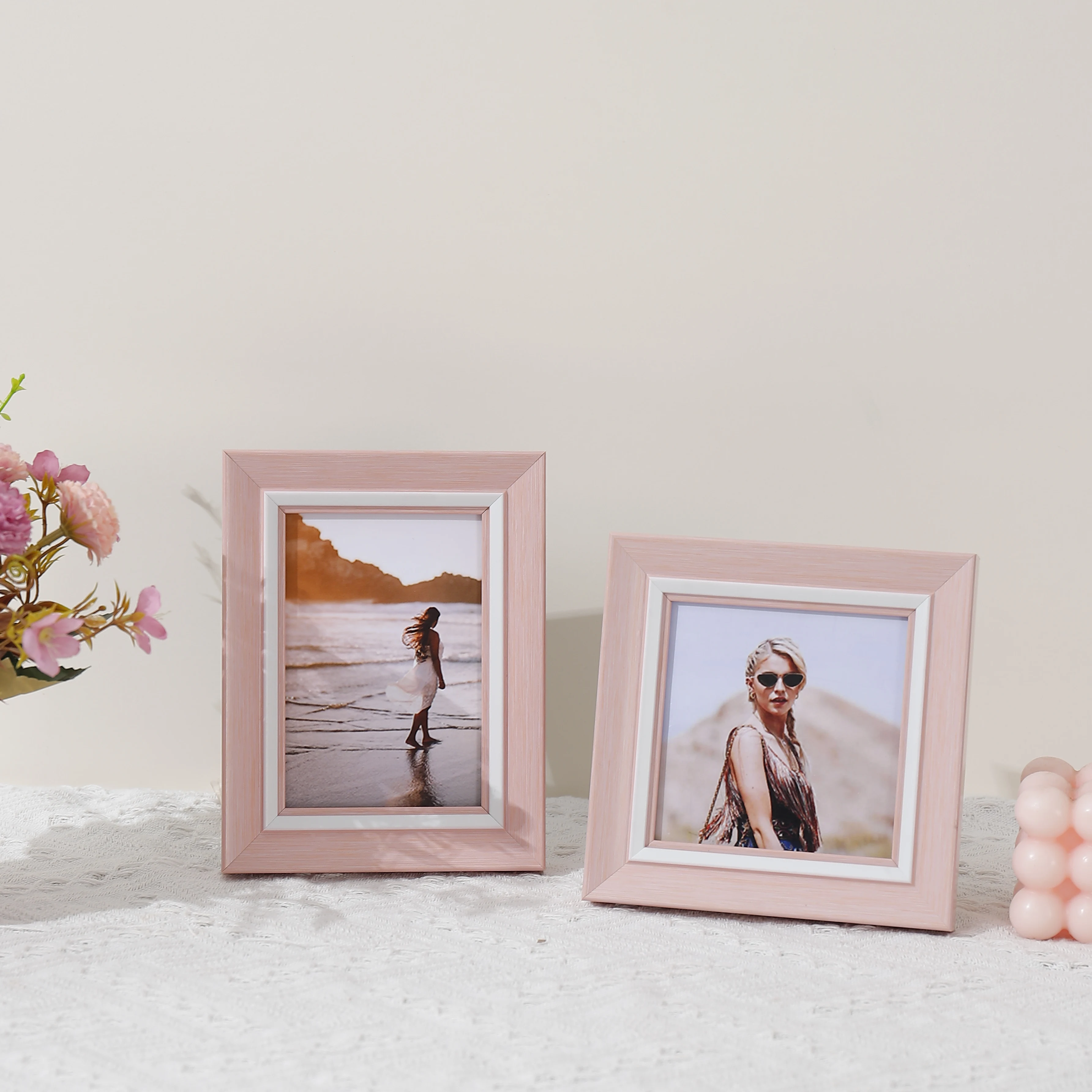 Photo Frame Nordic powder light luxury Plastic picture frame with HD Plexiglass fashion modern style pink