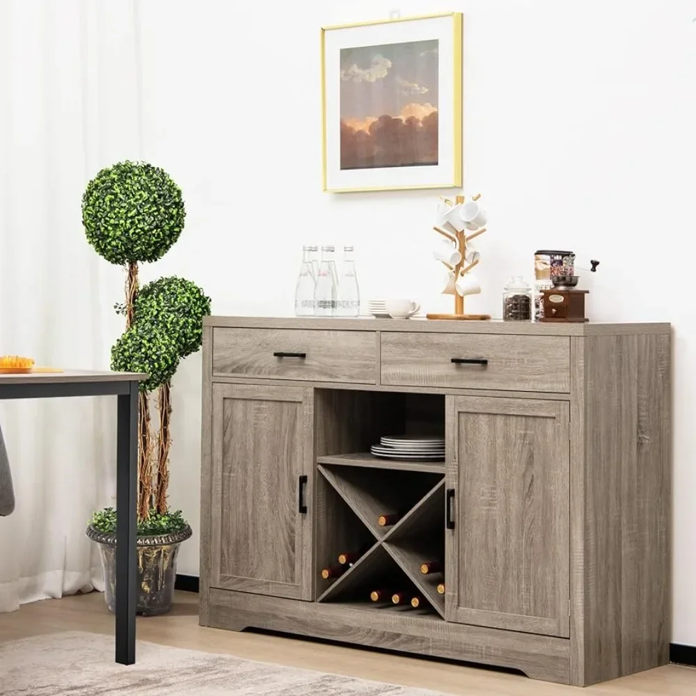 

Large Buffet Cabinet with Storage, Freestanding Sideboard w/ 2 Deep Drawers & 2 Enclosed Cabinets, 1 Removable Wine Rack,Grey