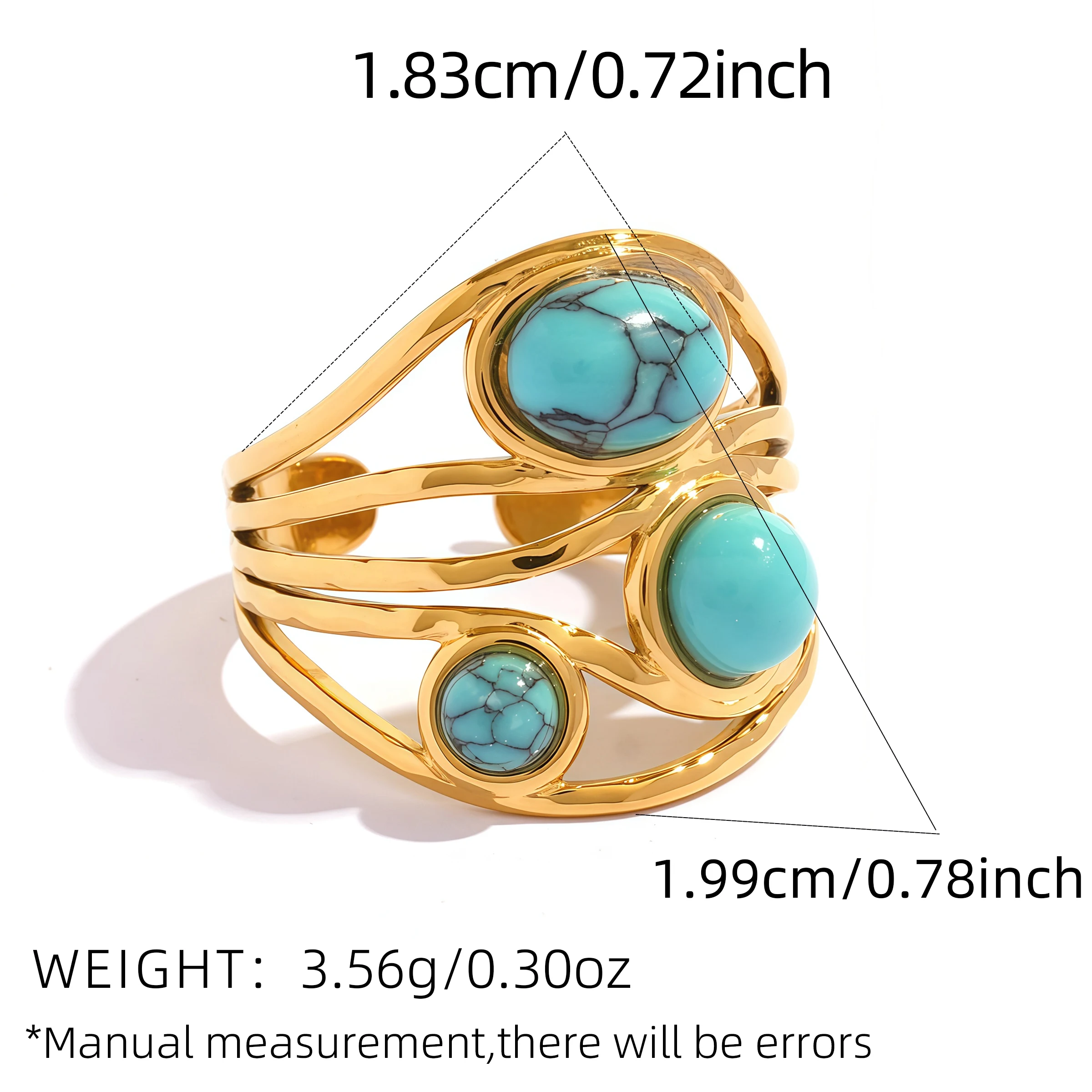 Vintage kreisförmige Öffnungsringe aus Naturstein ​ für Damen, 18 Karat vergoldeter Edelstahl, wasserdicht, hochwertiger Schmuck – Detail 3