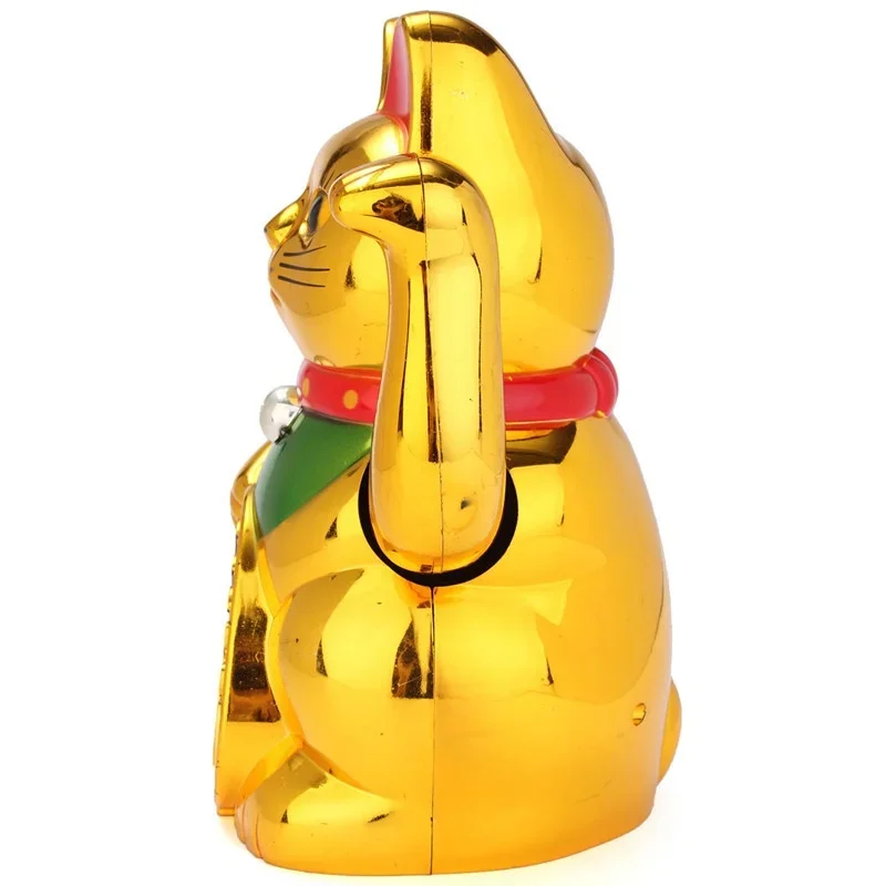 Classic Gold Beckoning Waving Lucky Cats Figure Moving Arm Chinese Wealth Fortune Feng Shui Home Hotel Decor Craft
