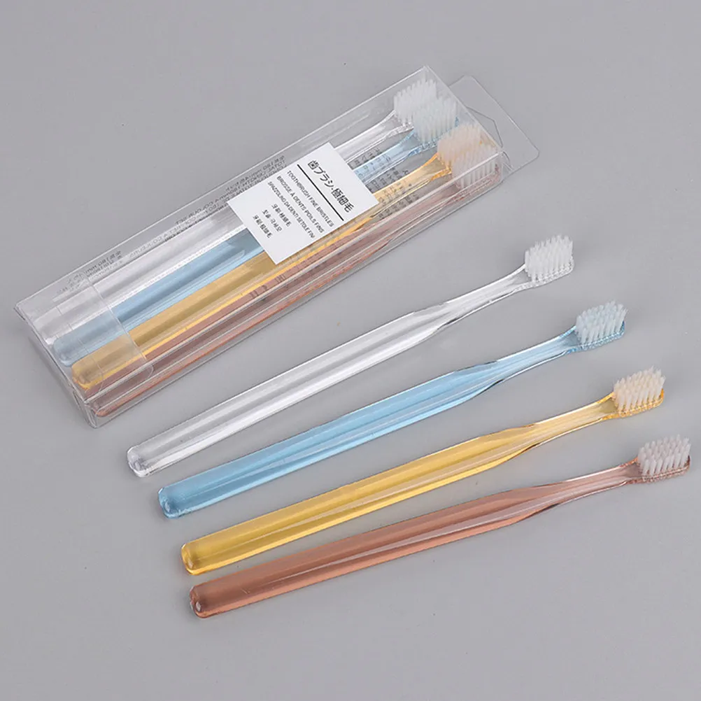 8Pcs 부드러운 강모 칫솔 크리스탈 투명 플라스틱 손잡이 홈 여행 효과적인 구강 관리 성인 칫솔