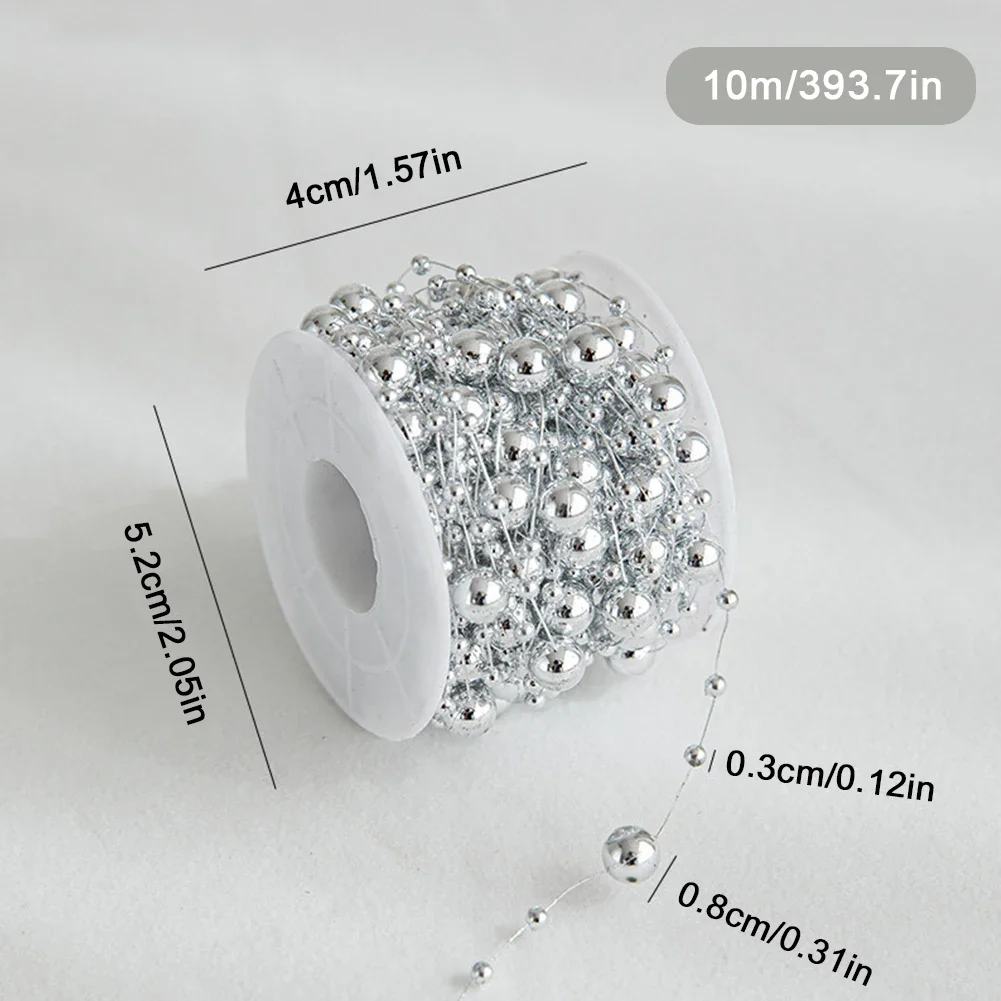 5 m/rollo 10 m/rollo 3-8 mm perlas guirnalda hebras de perlas cadena de pescado cinta para árbol de Navidad corona regalo decoración