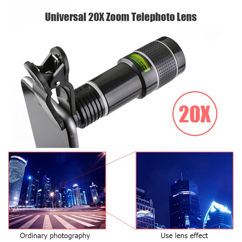 20x Zoom Cameralens Voor Mobiele Telefoon - Telelens Met Clip En Houder Voor Smartphone