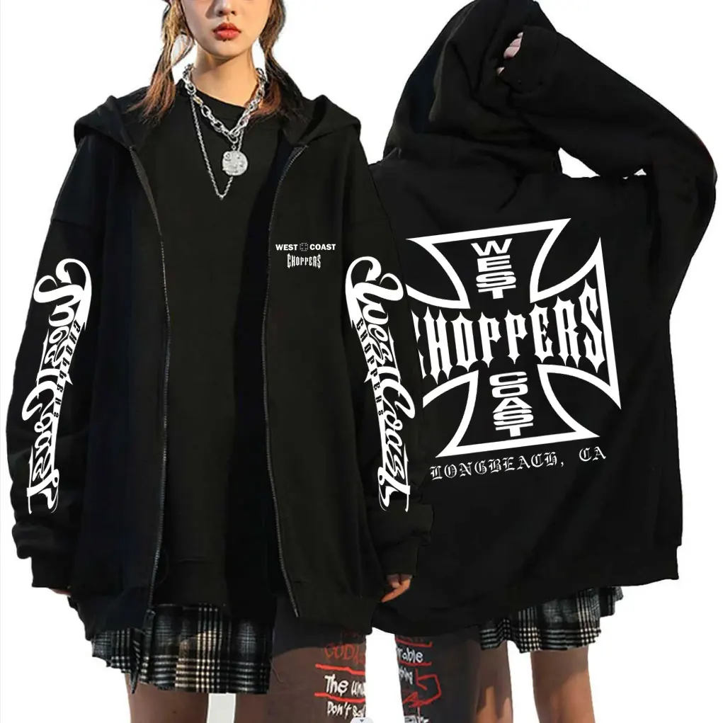 

West Coast Choppers Cross Graphic Zipper Hoodie Male Hip Hop Rock Vintage Zip Up Sweatshirt Men Fleece Oversized Zip Up Jacket