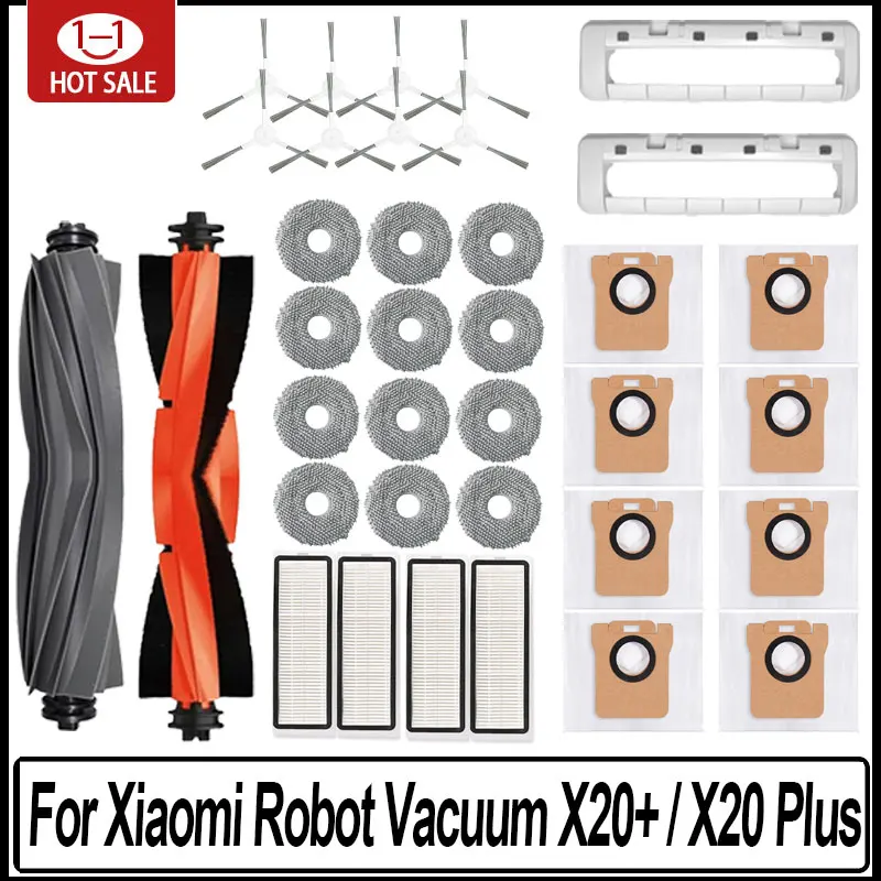 Kit Ricambi Per Aspirapolvere Robot Xiaomi – 20 Pezzi: 2 Spazzole A Rullo, 4 Laterali, 5 Sacchetti, 5 Filtri HEPA, 4 Panni – Compatibile Con X20+, S20+, X10+, 1S E Altri - 3