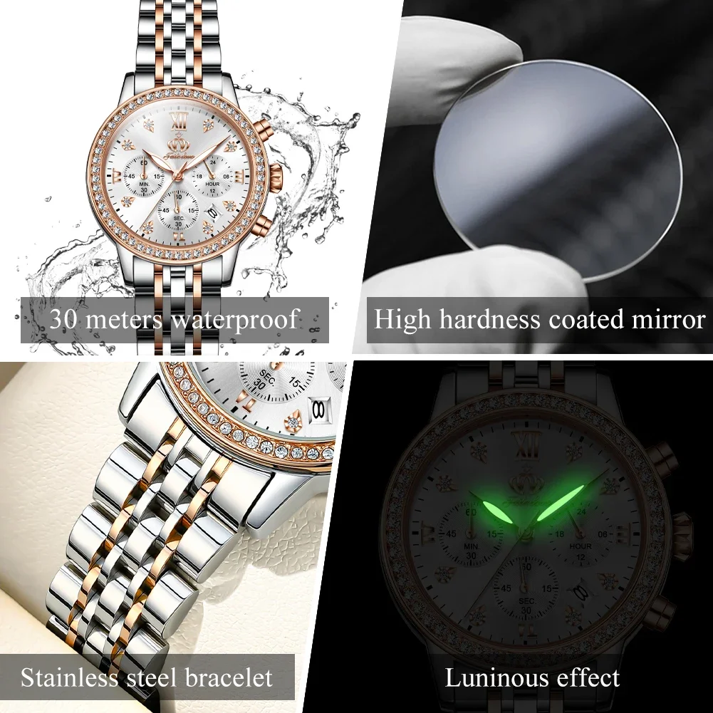 Fate Love 881 Luxury Quartz Watch For Women Waterproof Luminous Steel Strap Wristwatches Chronograph Original Women's Watches