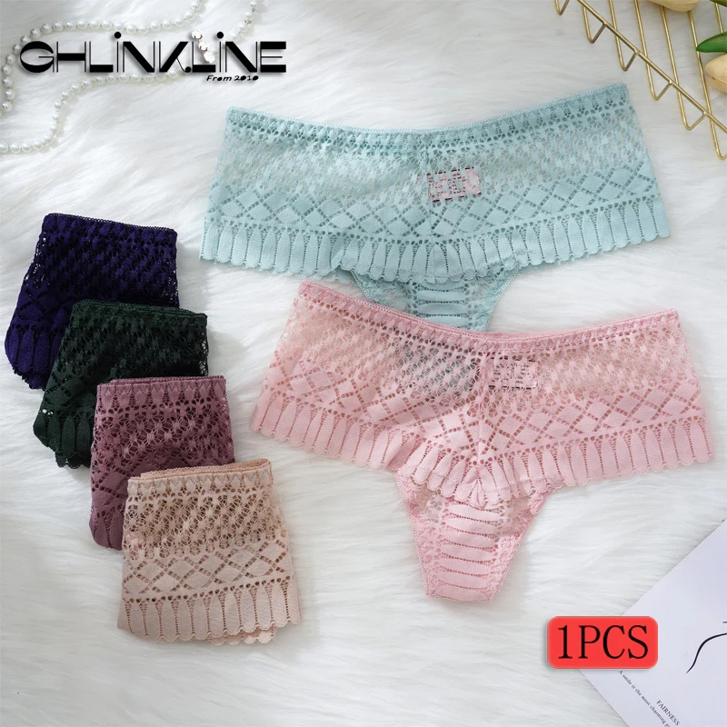 

Women's Panties Sexy Lace Thongs Mid Rise Underwear For Female Solid Color Underpants Girls Elastic Breathable Lingerie Briefs