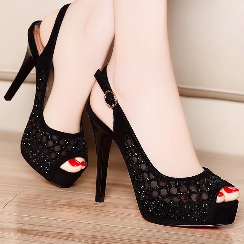 

Summer New Fashion Sexy Thin High Heels Red-sole Shoe Peep-toe Platform Hollow Out Buckle Strap Women Party Gladiator Sandals 34