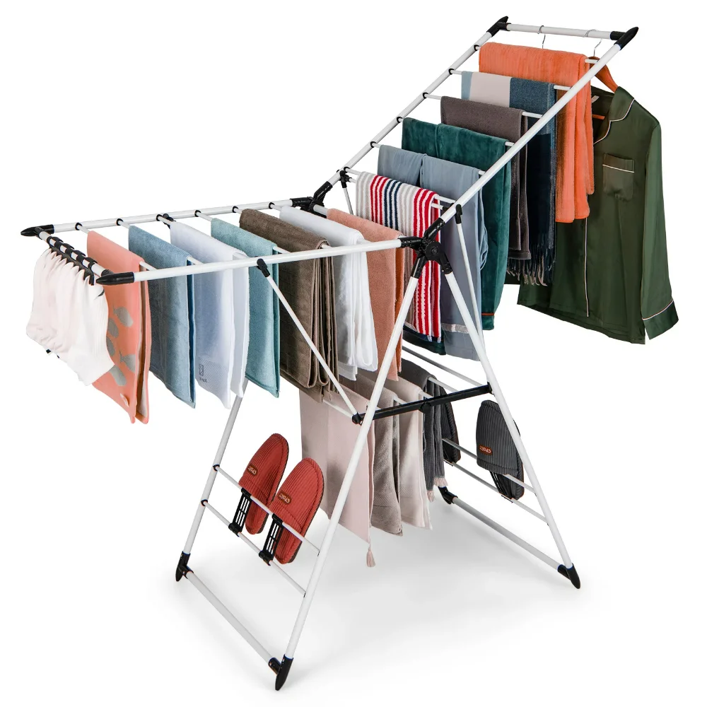 

Clothes Drying Racks for Laundry with Height-Adjustable Gullwing Clothes Drying Rack Foldable Large Drying Hanger for Indoor Use