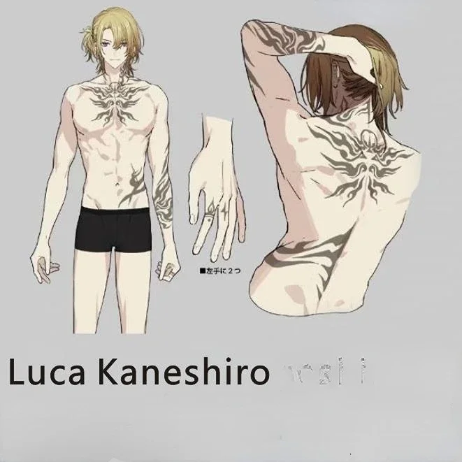 Vtuber Luca Kaneshiro Cosplay Tattoos Chest Back Arm Waterproof Tattoos Sticker Halloween Role Play Party Costume Prop Accessory