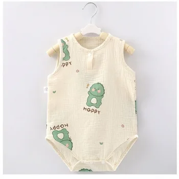 Baby Boys Girls Summer Bodysuit Cute Cartoon Bear Rabbit Newborn Sleeping Clothes Thin Kids Pajamas Children Home Suit