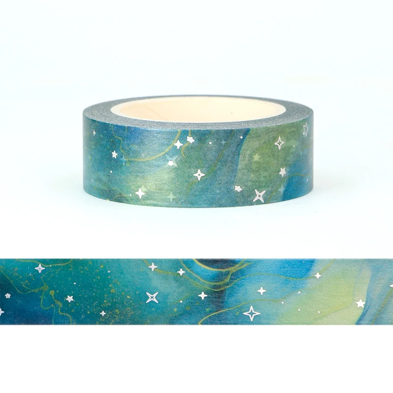 

Bulk NEW 10pcs/Lot Decor Gem Green Galaxy Cloud Silver Stars Washi Tapes for Gift Wrap Masking Tape Cute Journal Stationery