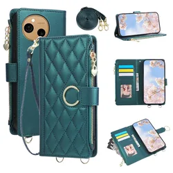 Quilted Zipper Wallet Phone Case with Crossbody Strap and Card Holder for Sharp Sense4 (Green)