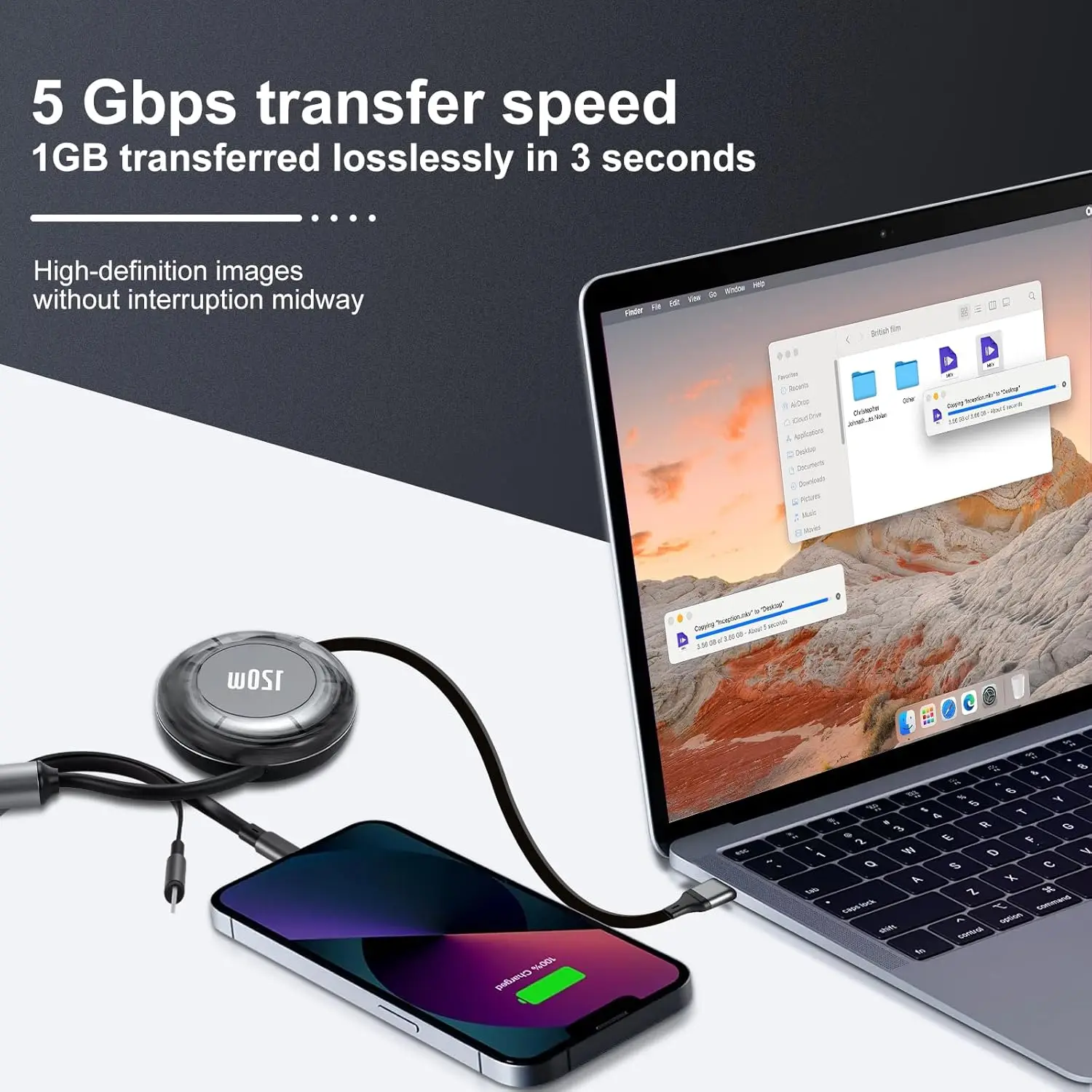 120W 접이식 고속 충전 케이블, USB A/C-USB C/L 포트 멀티 충전 코드 (아이폰 17/16, 삼성 갤럭시 A17/S25 호환)