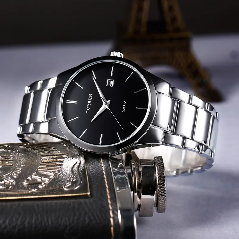 CURREN Mens Watches Waterproof Top Brand Luxury Calendar Fashion Male Clock Stainless Steel Sport Military Men Wristwatch 8106 4