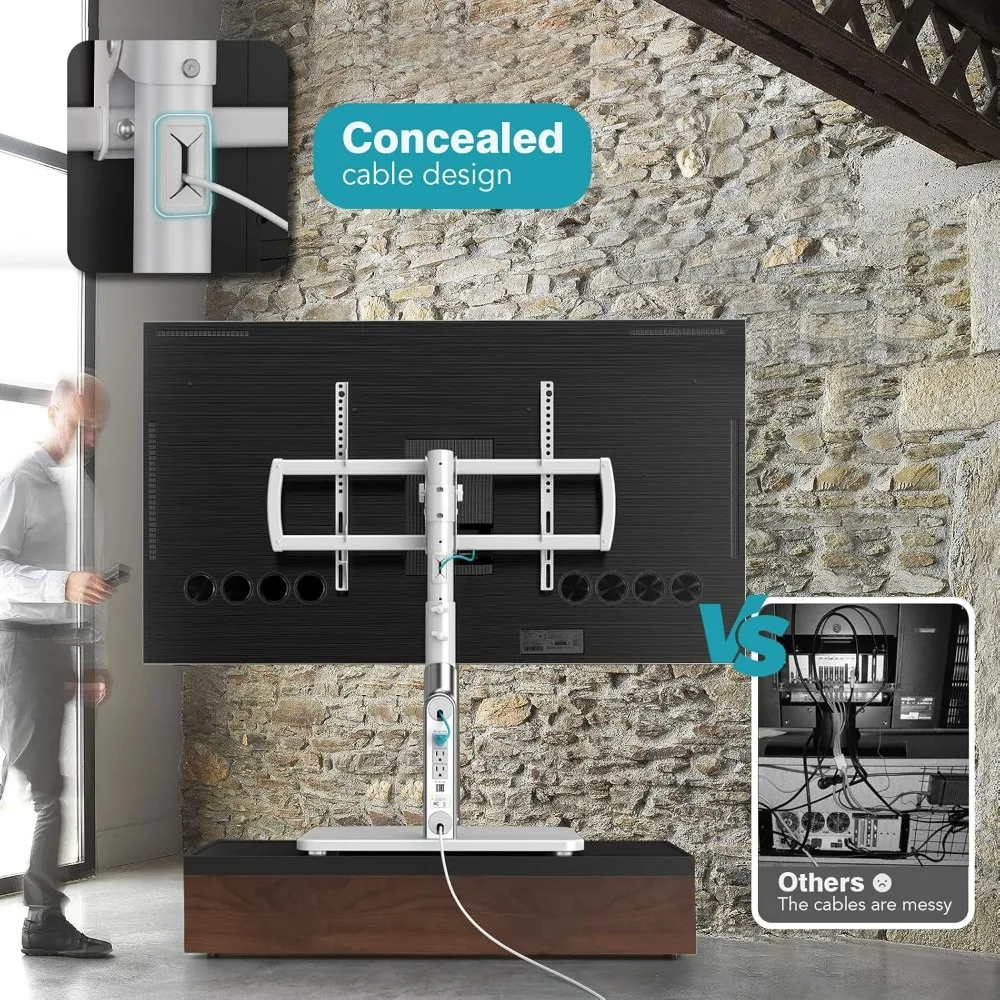 Adjustable Height Universal TV Stand for 50-90 Inch OLED and LED Monitors with Built-in Power Outlet and Ambient Lighting