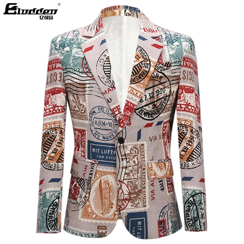 MenRetro Vintage Newspaper Print Casual Blazer Hombre Men DJ Singer Night Club Slim Fit Suit Jacket Prom Party CostumeNewspaper men blazers