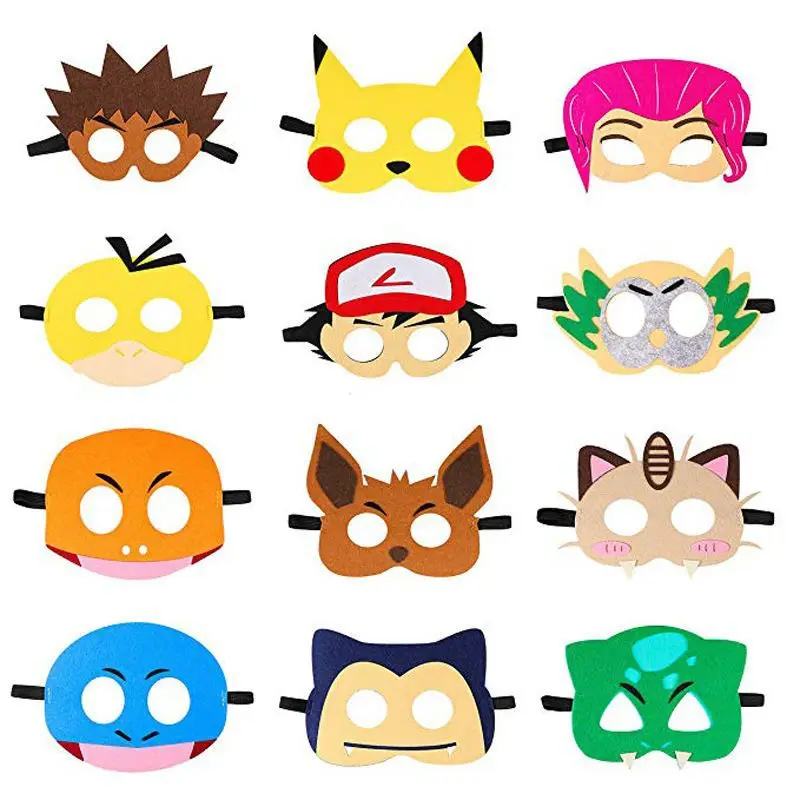 

Pokemon 12Pcs Mask Anime Pikachu Felt Blindfold Kawaii Psyduck Show Party Blindfold Halloween Dress Up Cartoon Character Cute