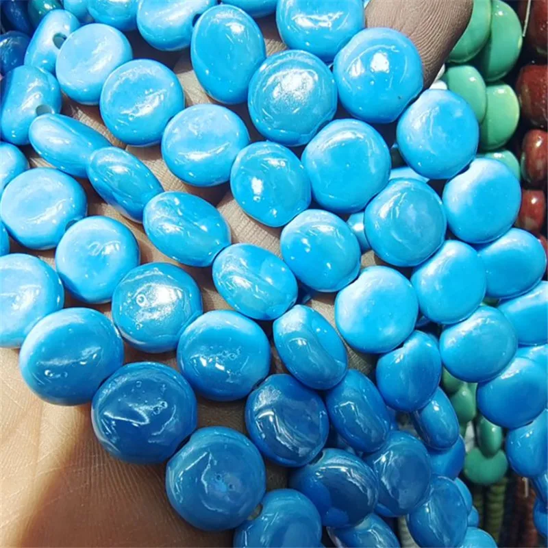 

44 шт. Новые популярные фарфоровые бусины, керамические бусины, аксессуары, форма монеты, размер 14 мм для женщин, дизайн ювелирных изделий, фурнитура, детали